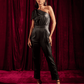 Black One Shoulder Jumpsuit with a Mesh Bow