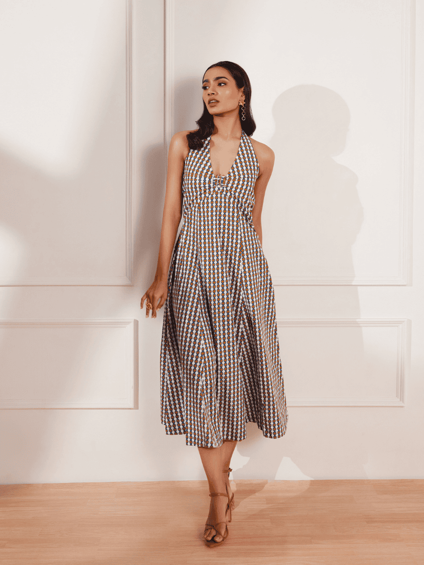 Halter fashion midi summer dress