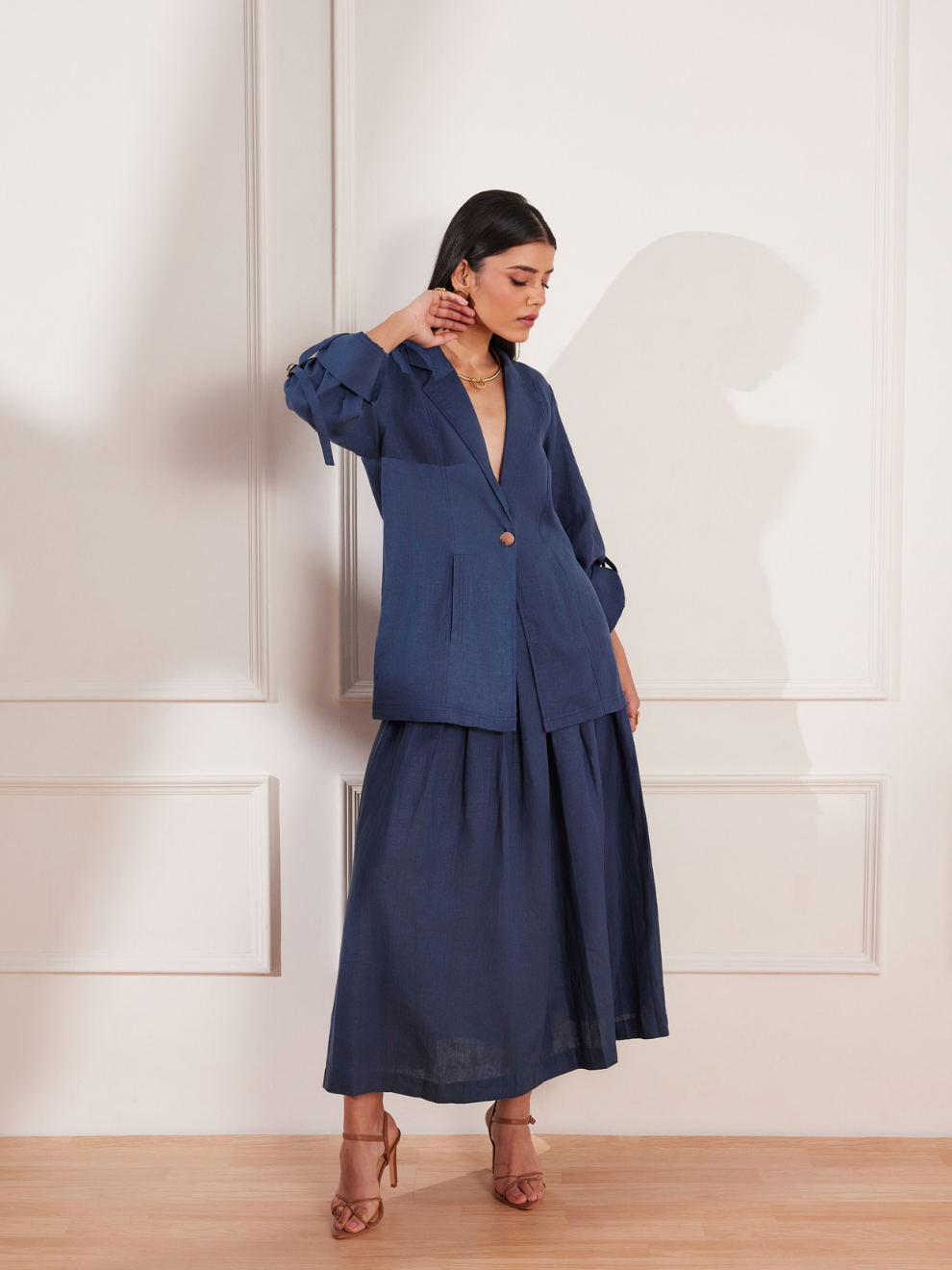 Moroccan Blue Hemp Single Button Jacket & Skirt