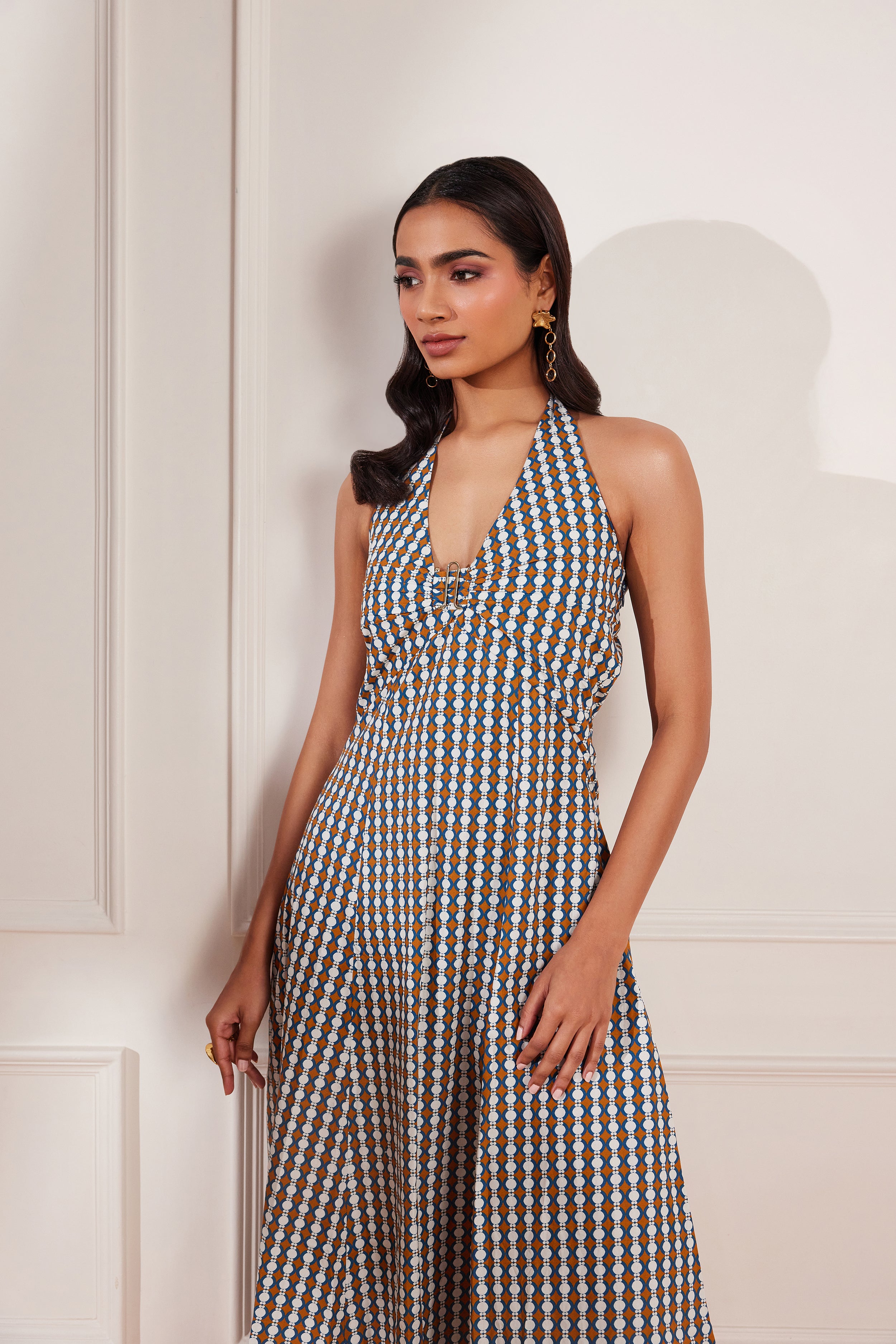 Summer Circle Printed Halter Midi