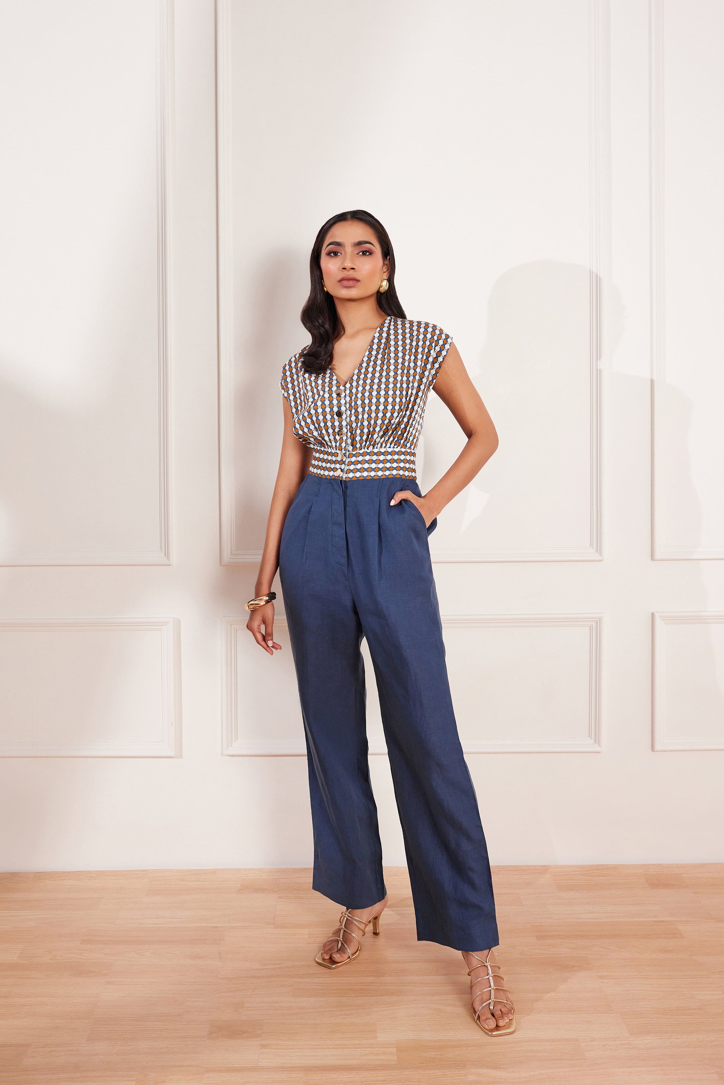 Summer Circle Printed Colour Blocked Jumpsuit