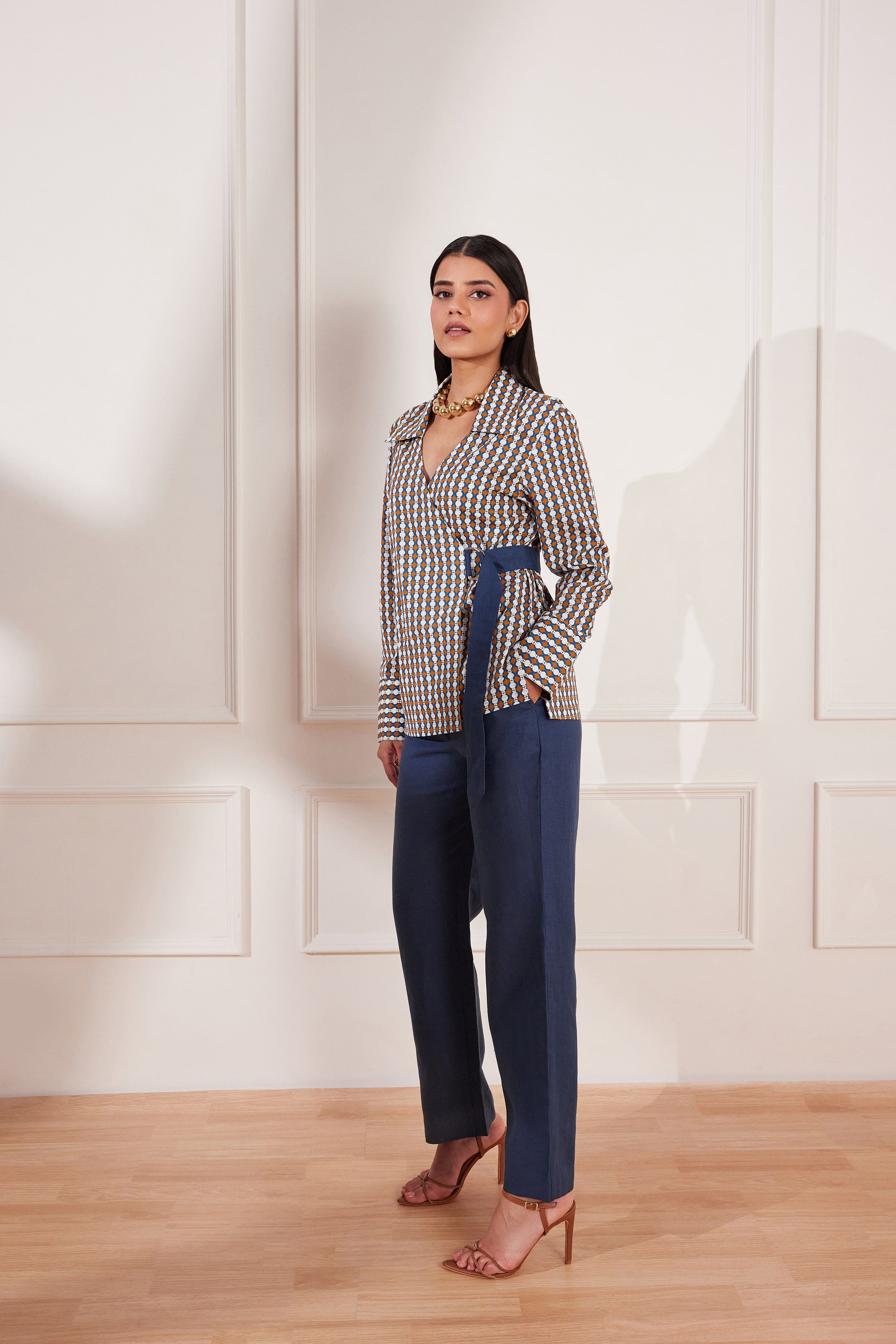 Summer Circle Printed Full Sleeve Wrap Shirt