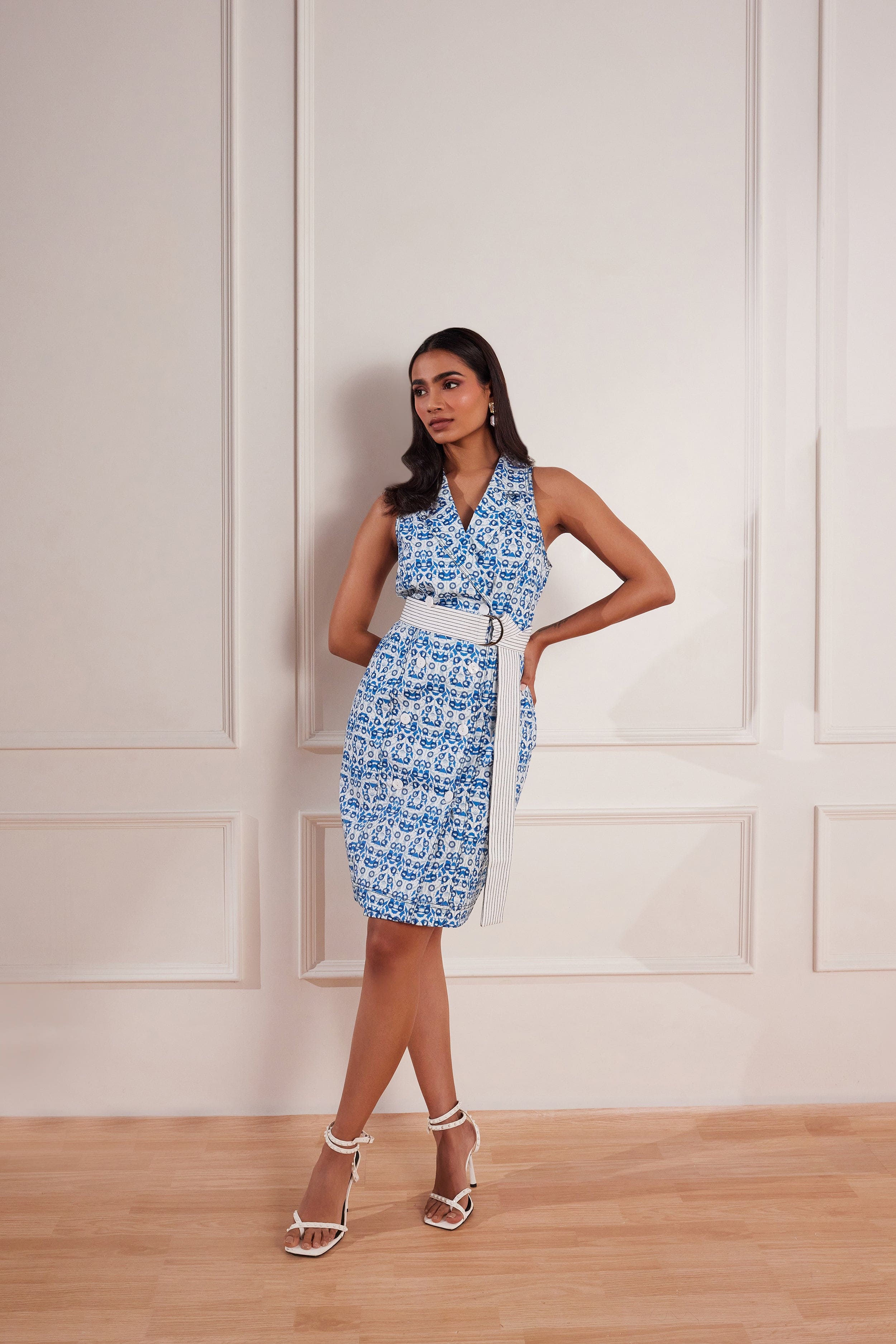 Denim Abstract Print Button-Down Dress
