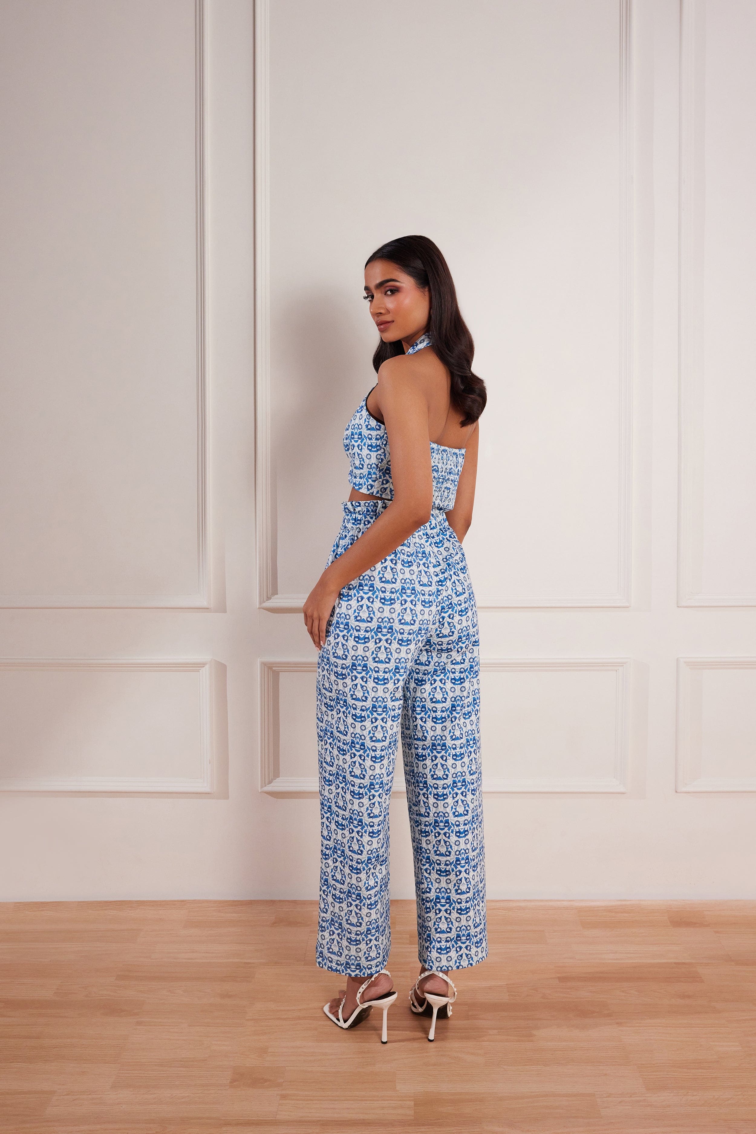 Denim Abstract Print Bustier & Pants