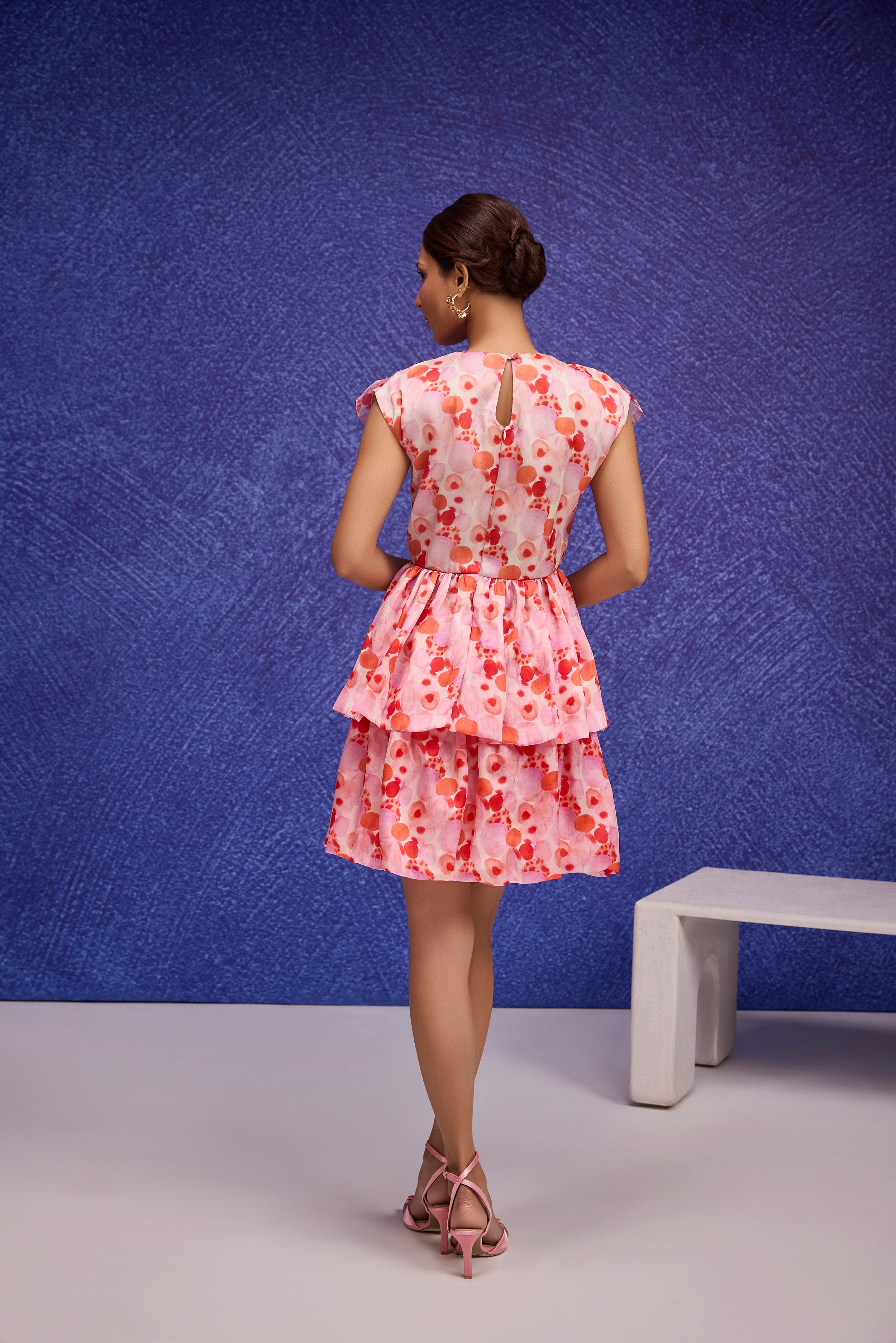 Red Silk Organza Ruffle Dress