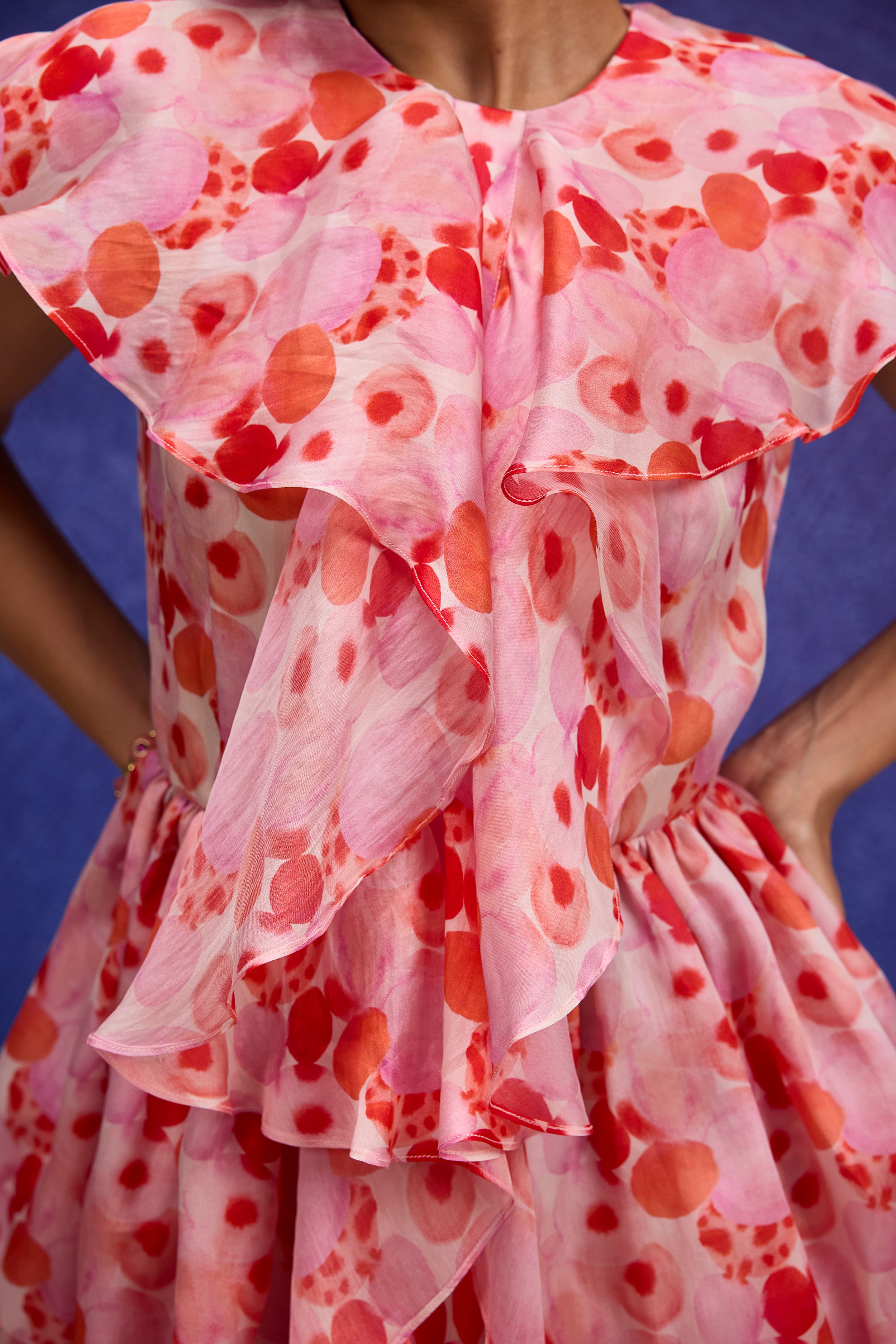Red Silk Organza Ruffle Dress