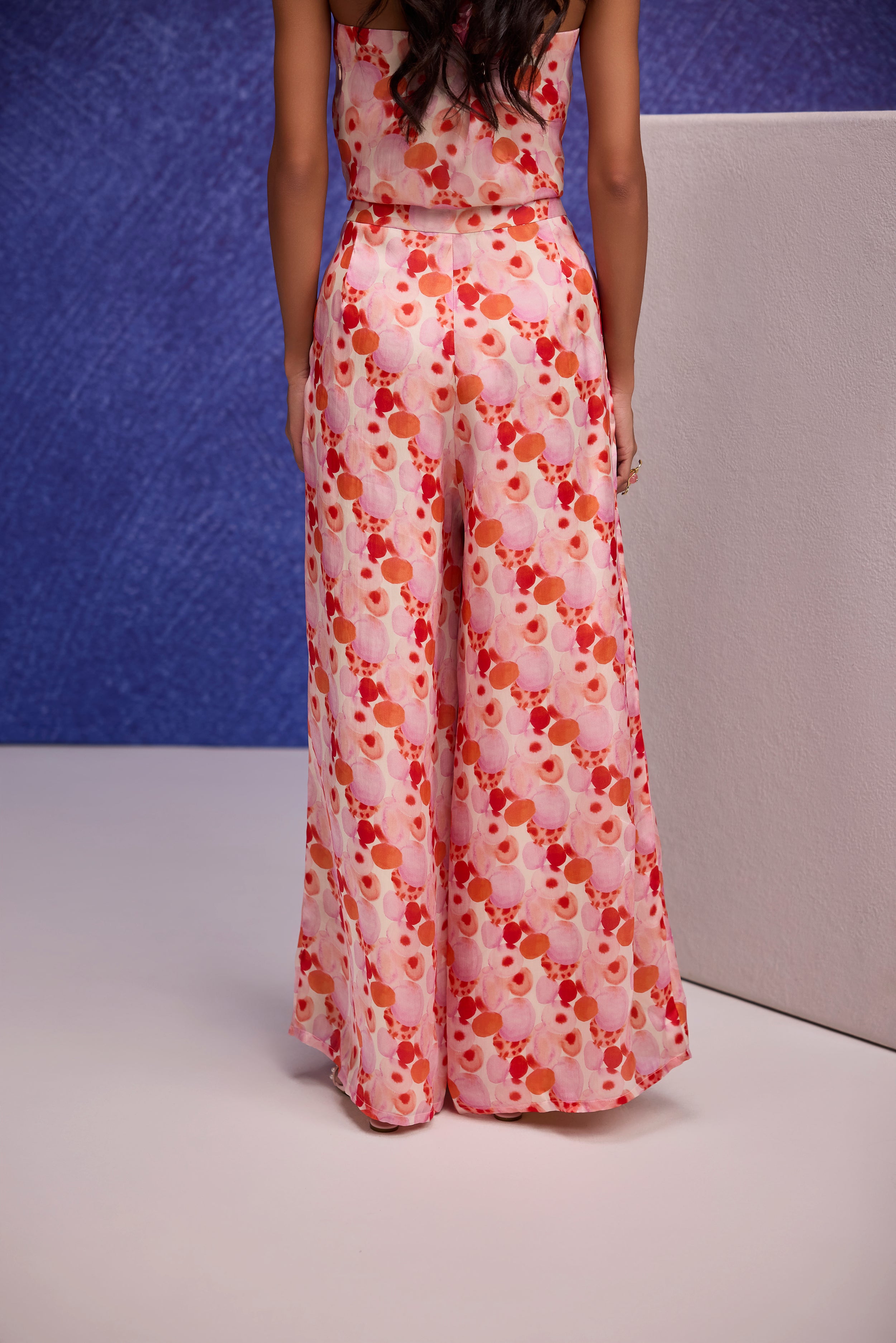 Red Silk Organza Halter Neck Top & Flared Pants