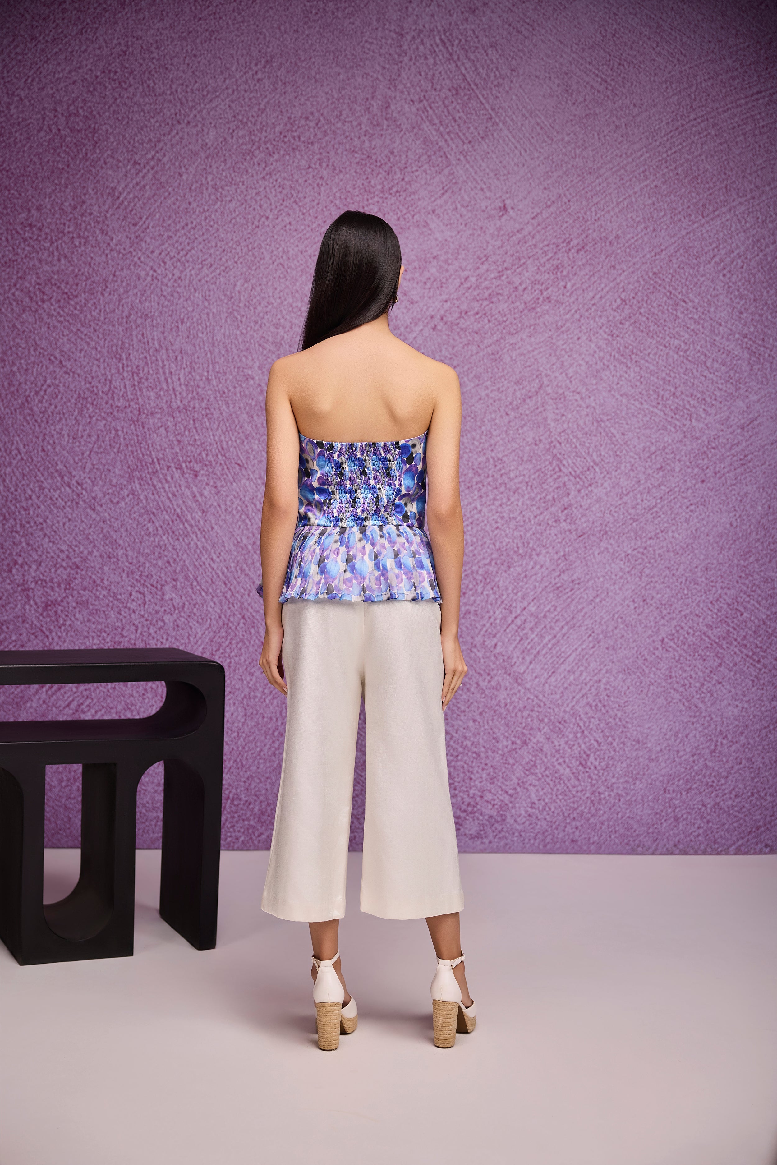 Blue Peplum Bustier Top