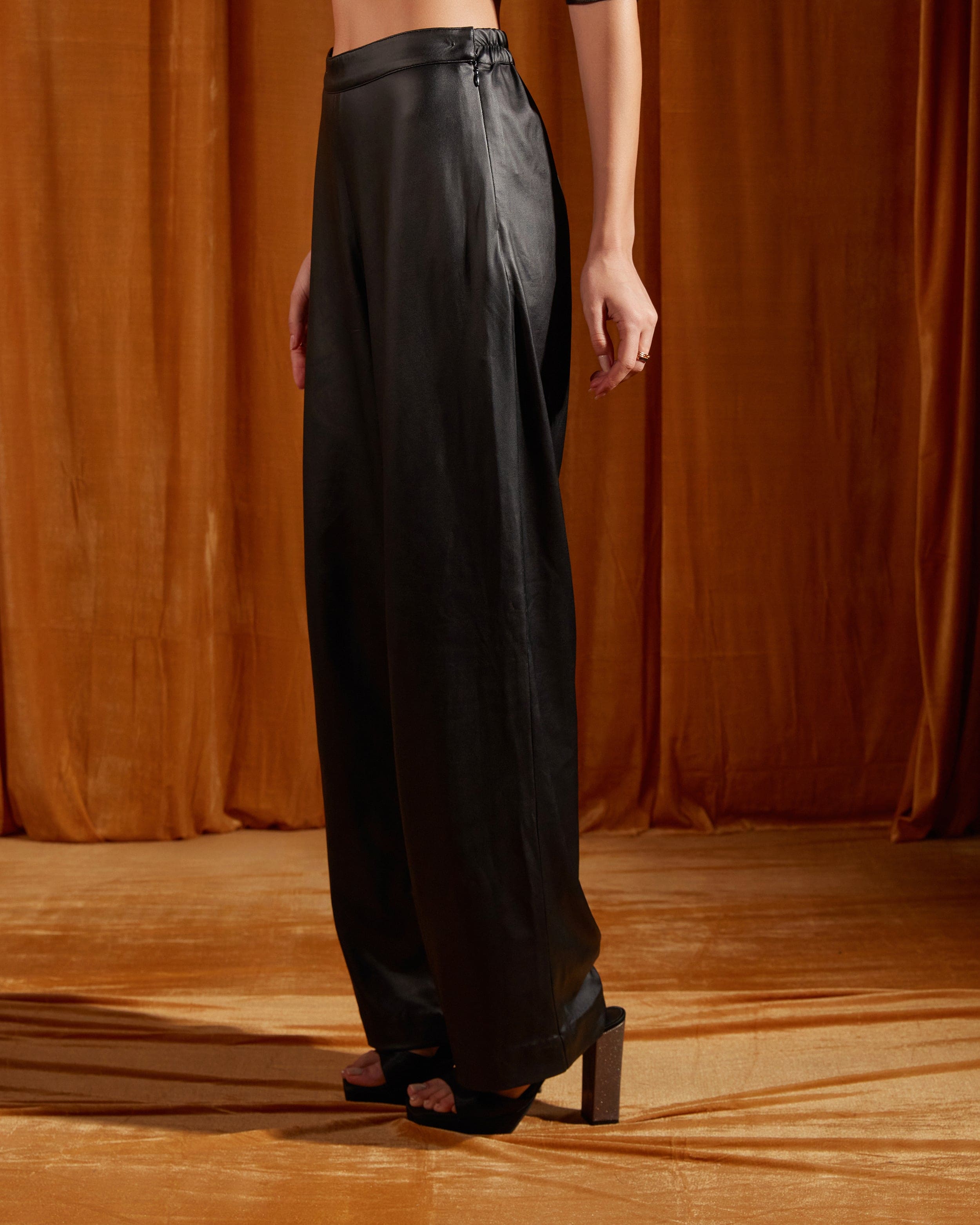 Black Bustier Shirt & Straight-Fit Trousers