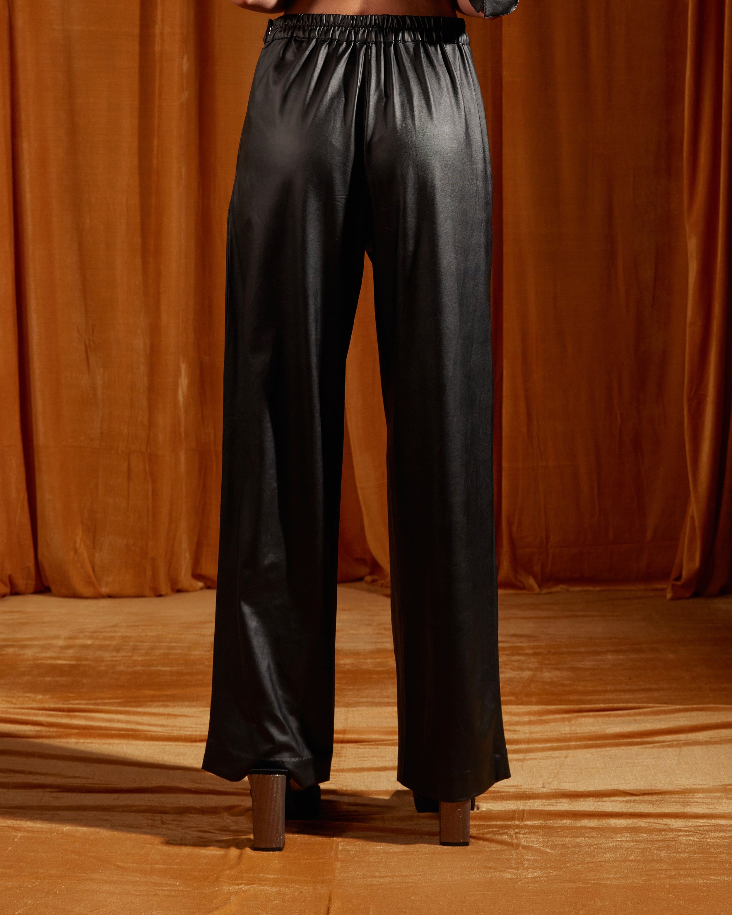 Black Bustier Shirt & Straight-Fit Trousers