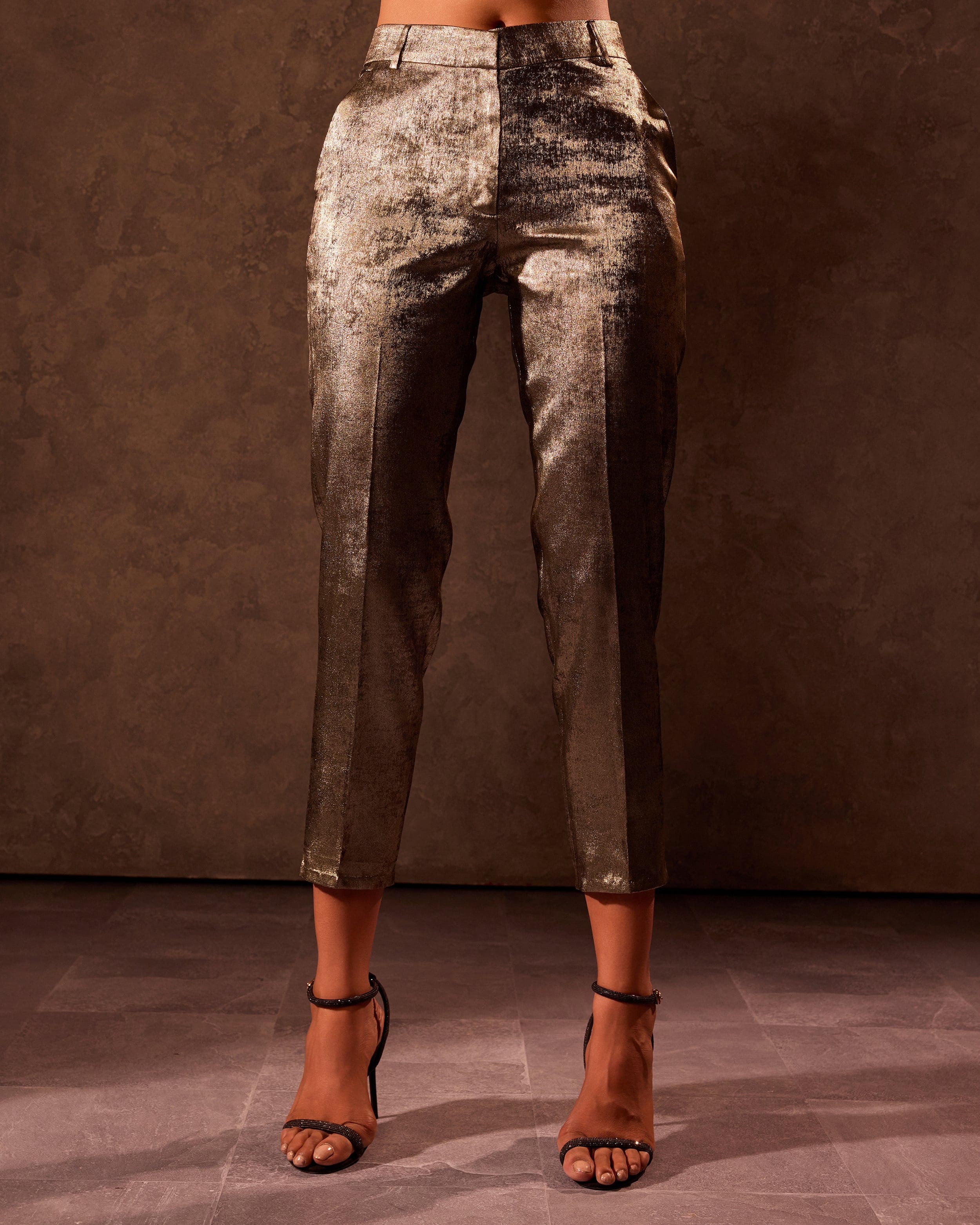 Gold Asymmetric Hem Top and Straight Fit Trousers