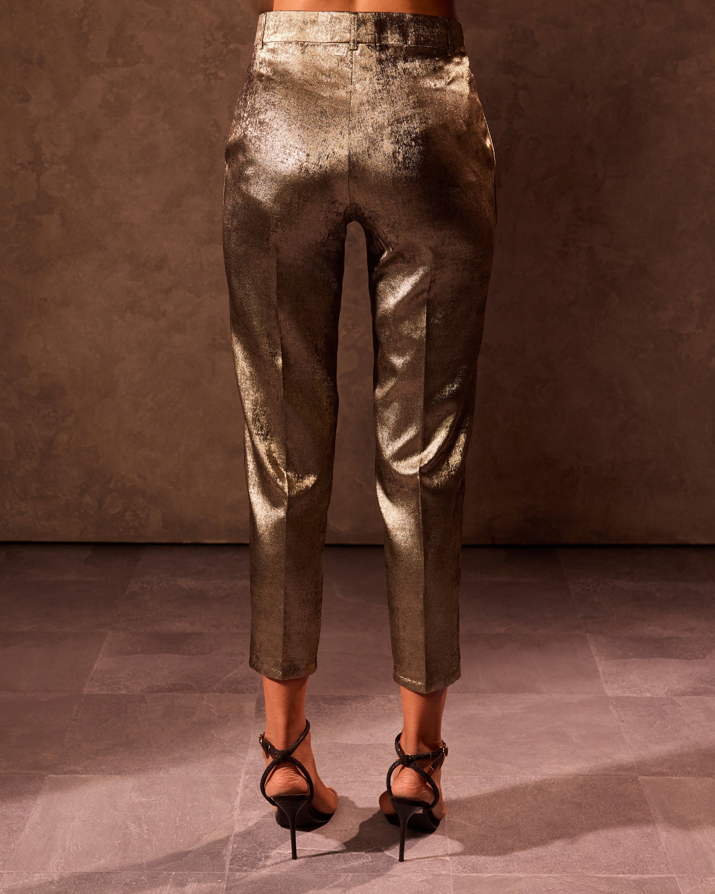 Gold Asymmetric Hem Top and Straight Fit Trousers