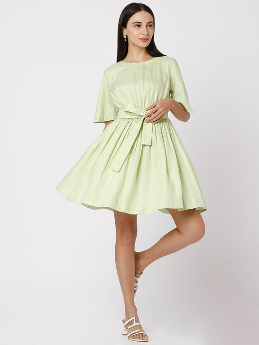 Lime green fit and flare dress