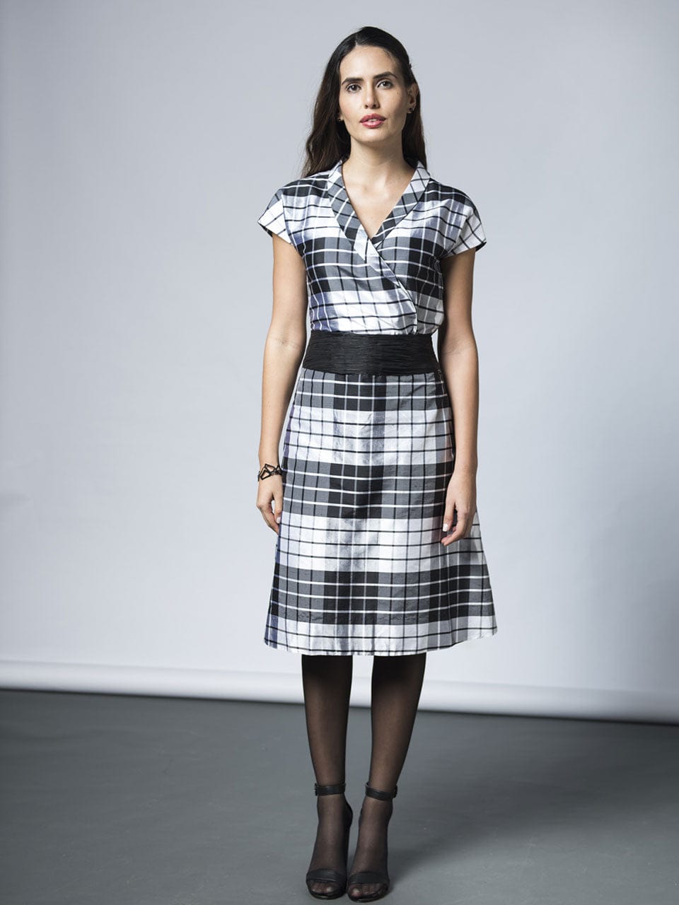 Black and white checkered wrap outlet skirt