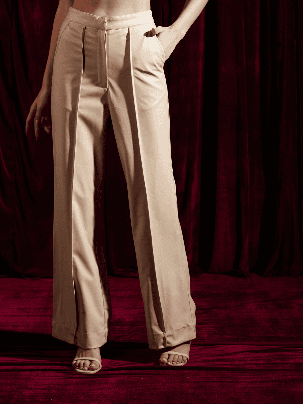 Crème Faux Leather Straight-Fit Trousers