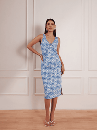 Denim Abstract Print Midi