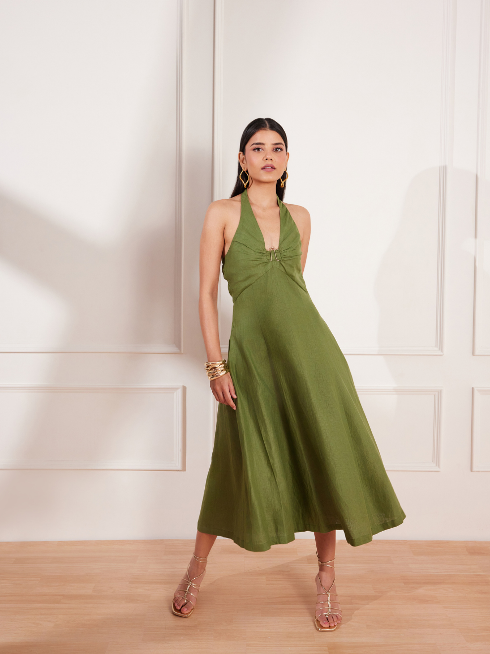 Moss Green Hemp Halter Midi