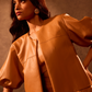 Tan Faux Leather Bubble Sleeve Crop Jacket