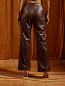 Mocha Faux Leather Straight-Fit Trousers