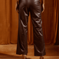Mocha Faux Leather Straight-Fit Trousers