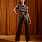 Mocha Faux Leather Straight-Fit Trousers