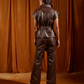 Mocha Faux Leather Straight-Fit Trousers