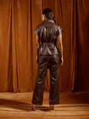 Mocha Faux Leather Straight-Fit Trousers