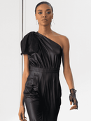 Black One Shoulder Jumpsuit with a Mesh Bow