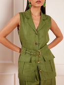 Moss Green Hemp Sleeveless Jacket