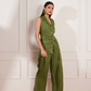 Moss Green Hemp Pleated Trousers