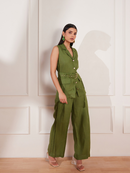 Moss Green Hemp Pleated Trousers