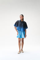 Midnight Blue Ombré Boxy Top & Blue Ombré Box Pleat Short Skirt