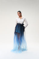 Ivory Silk Shirt & Midnight Blue Ombre Tulle Skirt