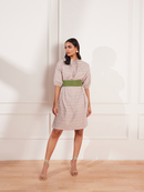 Checks Please Printed High Neck Pleated Dress