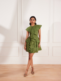 Moss Green Hemp Ruffle Dress