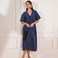 Moroccan Blue Hemp V-Neck Ruched Midi