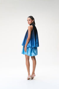 Midnight Blue Ombré Bubble Hem Halter Top & Blue Ombré Mini Bubble Skirt