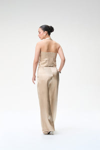 Champagne Halter Waistcoat With Gold Buttons & Champagne Trouser With Pleats