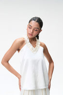Ivory Halter Neck Top With Ruffle Detail