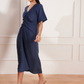 Moroccan Blue Hemp V-Neck Ruched Midi