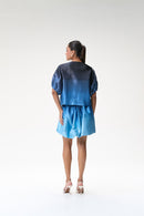 Midnight Blue Ombré Bubble Sleeve Crop Jacket & Blue Ombré Mini Bubble Skirt