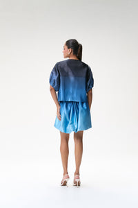 Midnight Blue Ombré Bubble Sleeve Crop Jacket & Blue Ombré Mini Bubble Skirt