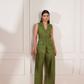 Moss Green Hemp Pleated Trousers