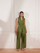 Moss Green Hemp Pleated Trousers