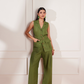 Moss Green Hemp Pleated Trousers