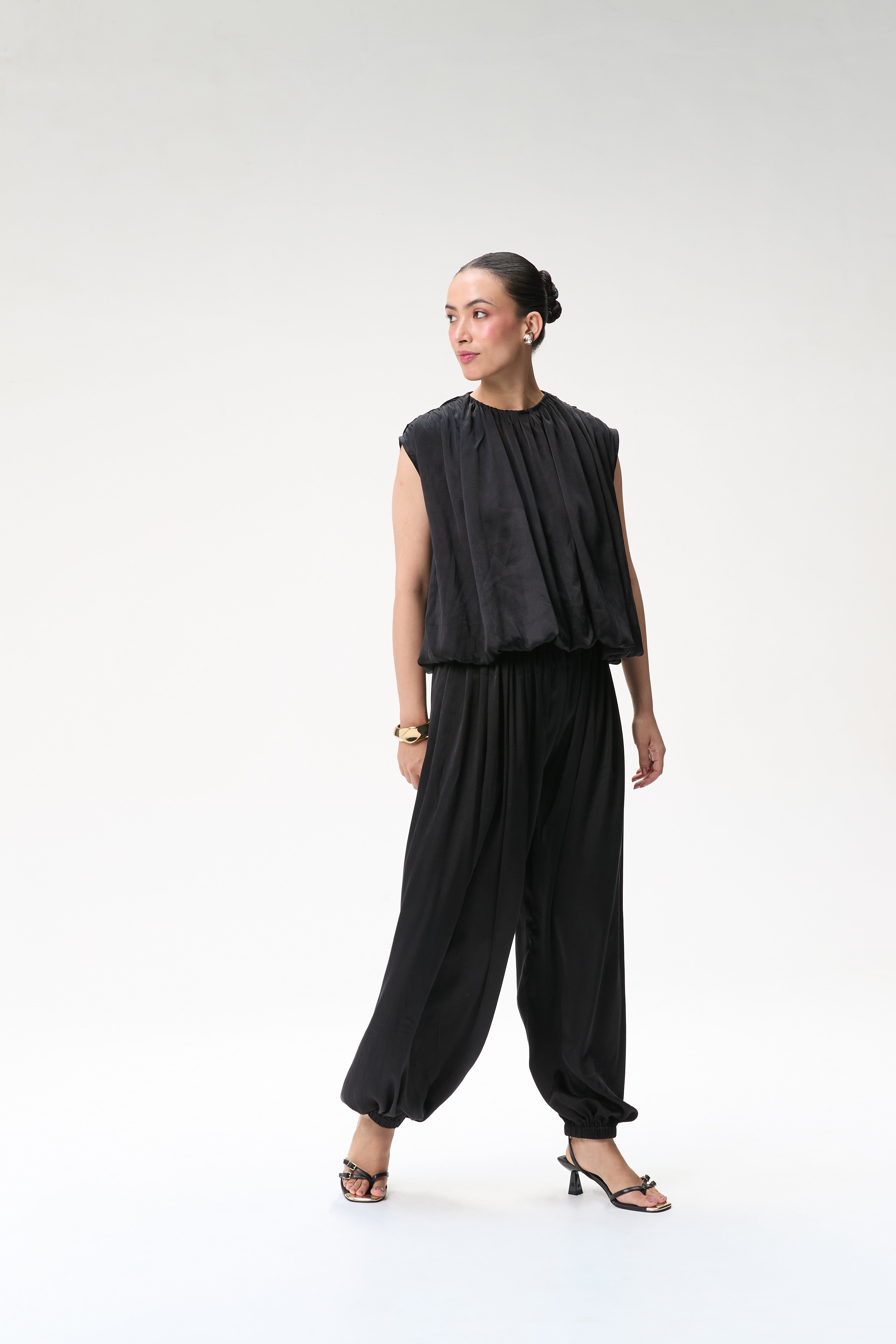 Black Silk Balloon Top & Black Silk Balloon Pants