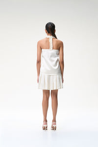 Ivory Halter Neck Top With Ruffle Detail