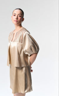 Champagne Bubble Sleeve Crop Jacket & Champagne Mini Dress