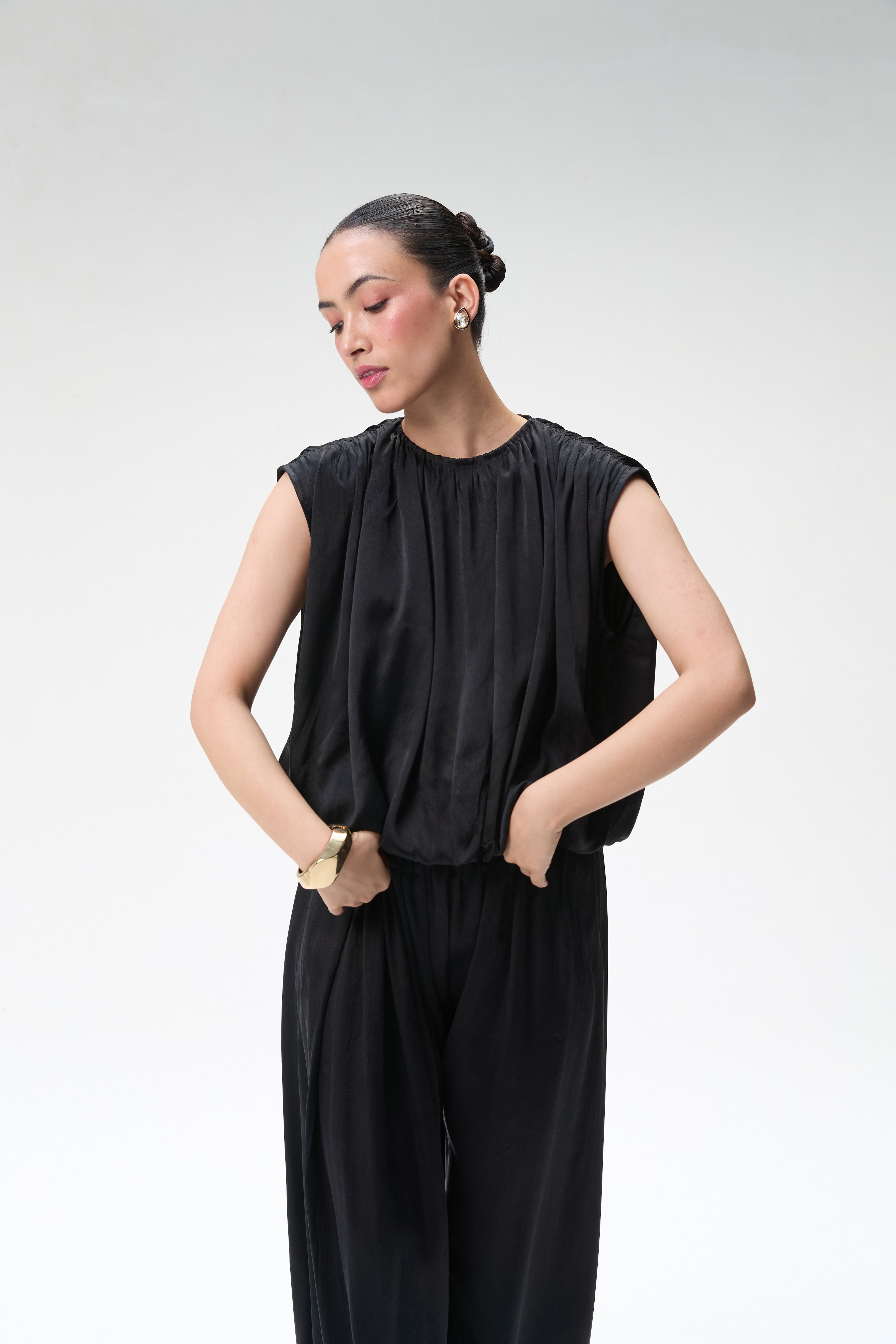 Black Silk Balloon Top & Black Silk Balloon Pants