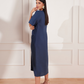 Moroccan Blue Hemp V-Neck Ruched Midi